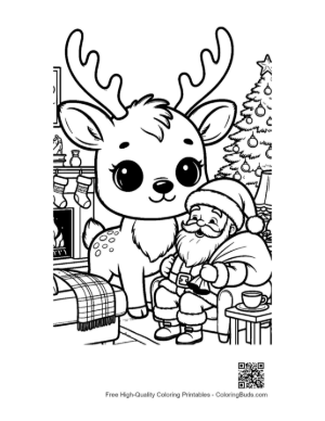 Thumbnail: Cute Reindeer and Santa Claus Celebrating Together Festive Holiday Coloring Printable