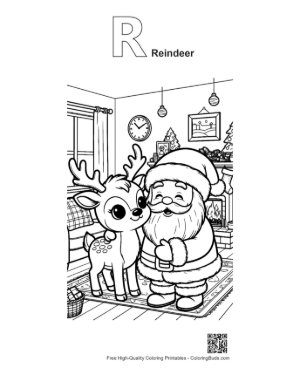 Thumbnail: Cute Reindeer Coloring Page Printable Outline Alphabet R Reindeer