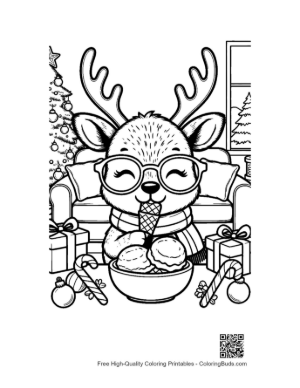 Thumbnail: Cute Reindeer Enjoying a Sundae in a Cozy Room Holiday Dessert Coloring Sheet Printable