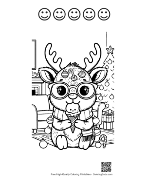 Thumbnail: Cute Reindeer to Color Printable and 5 Happy Face Outline