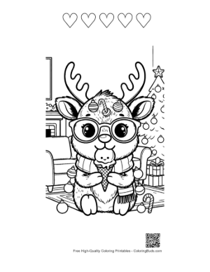 Thumbnail: Cute Reindeer to Color Printable and 5 Heart Outline