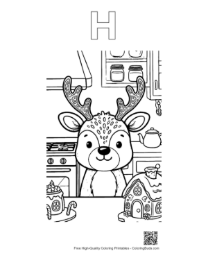 Thumbnail: Free Reindeer to Color Printable Outline Alphabet H