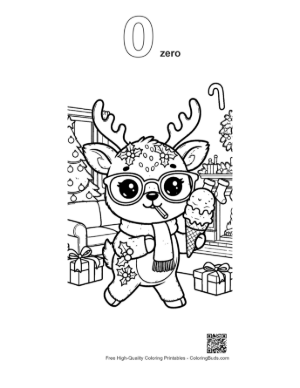 Thumbnail: Happy Reindeer Calf Eating a Delicious Ice Cream Cone Winter Treat Coloring Printable Outline Number 0