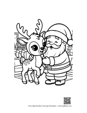 Thumbnail: Happy Reindeer Standing with Santa Claus in a Winter Room Christmas Coloring Printable