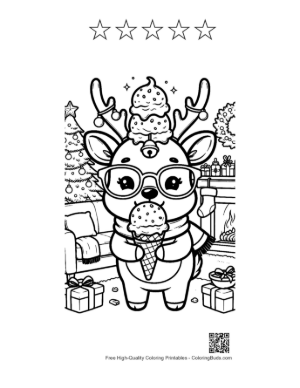 Thumbnail: Reindeer Calf Holding a Triple Scoop Ice Cream Cone Festive Fun Coloring Printable and 5 Star Outline