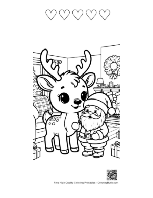Thumbnail: Reindeer Coloring Page Printable and 5 Heart Outline