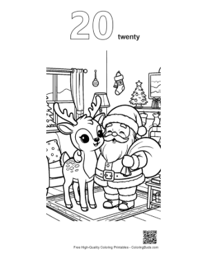 Thumbnail: Santa Claus and a Small Reindeer Sharing Gifts Winter Holiday Coloring Sheet Printable Outline Number 20