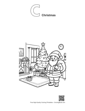 Thumbnail: Cute Santa Claus to Color Printable Outline Alphabet C Christmas