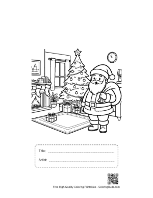 Thumbnail: Cute Santa Claus to Color Printable with Title and Artist Box