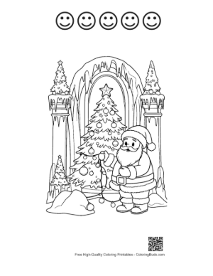 Thumbnail: Santa Claus Standing in Front of a Giant Christmas Tree in a Winter Park Outdoor Coloring Printable and 5 Happy Face Outline