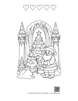 Thumbnail: Santa Claus Standing in Front of a Giant Christmas Tree in a Winter Park Outdoor Coloring Printable and 5 Heart Outline