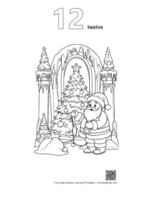Thumbnail: Santa Claus Standing in Front of a Giant Christmas Tree in a Winter Park Outdoor Coloring Printable Outline Number 12