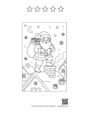 Thumbnail: Santa Claus Standing on a Rooftop Next to a Chimney Holiday Magic Coloring Sheet Printable and 5 Star Outline