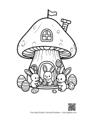 Thumbnail: Baby Bunny Playing Near Mushroom Home Printable