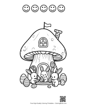 Thumbnail: Baby Bunny Playing Near Mushroom Home Printable and 5 Happy Face Outline