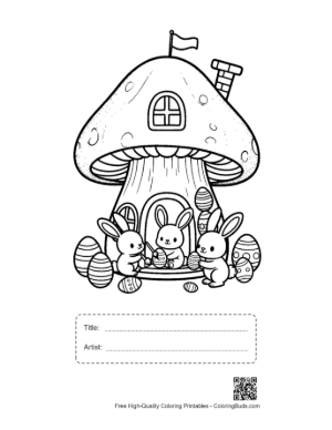 Thumbnail: Baby Bunny Playing Near Mushroom Home Printable with Title and Artist Box
