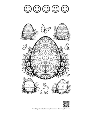 Thumbnail: Beautiful Patterned Easter Egg Surrounded by Nature Printable and 5 Happy Face Outline