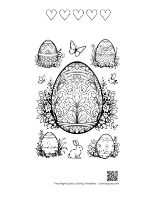 Thumbnail: Beautiful Patterned Easter Egg Surrounded by Nature Printable and 5 Heart Outline