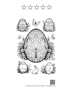 Thumbnail: Beautiful Patterned Easter Egg Surrounded by Nature Printable and 5 Star Outline