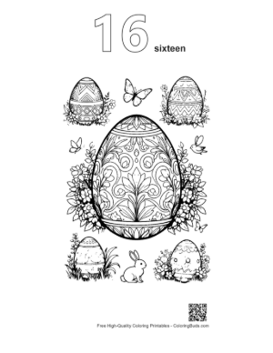 Thumbnail: Beautiful Patterned Easter Egg Surrounded by Nature Printable Outline Number 16