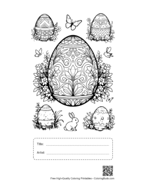Thumbnail: Beautiful Patterned Easter Egg Surrounded by Nature Printable with Title and Artist Box
