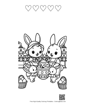 Thumbnail: Bunny Family Having Fun with Easter Crafting Printable and 5 Heart Outline