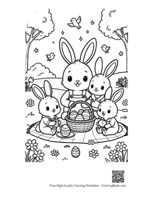 Thumbnail: Bunny Family Picnic in a Sunny Meadow Printable