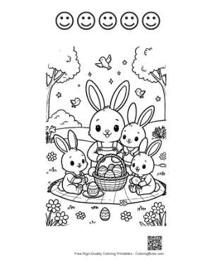 Thumbnail: Bunny Family Picnic in a Sunny Meadow Printable and 5 Happy Face Outline