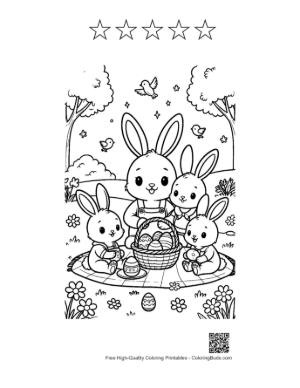 Thumbnail: Bunny Family Picnic in a Sunny Meadow Printable and 5 Star Outline