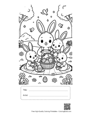 Thumbnail: Bunny Family Picnic in a Sunny Meadow Printable with Title and Artist Box