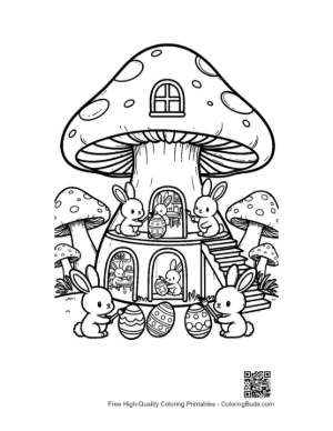 Thumbnail: Bunny Friends Celebrating at Mushroom Village Printable