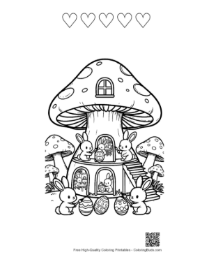 Thumbnail: Bunny Friends Celebrating at Mushroom Village Printable and 5 Heart Outline