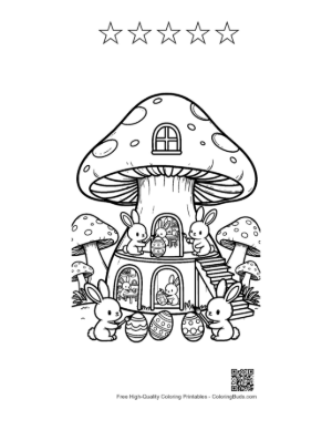Thumbnail: Bunny Friends Celebrating at Mushroom Village Printable and 5 Star Outline