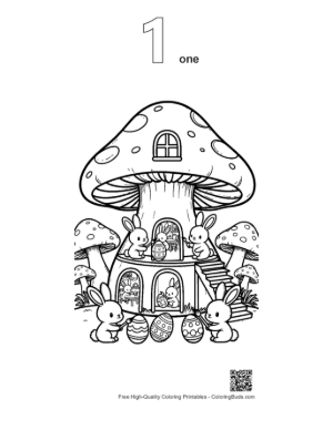 Thumbnail: Bunny Friends Celebrating at Mushroom Village Printable Outline Number 1