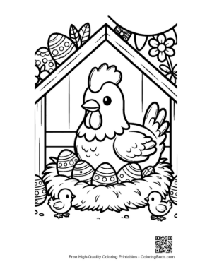 Thumbnail: Chicken Sitting on a Bed of Decorated Easter Eggs Printable