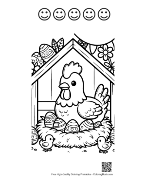 Thumbnail: Chicken Sitting on a Bed of Decorated Easter Eggs Printable and 5 Happy Face Outline