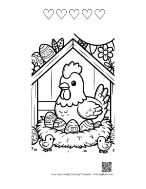 Thumbnail: Chicken Sitting on a Bed of Decorated Easter Eggs Printable and 5 Heart Outline