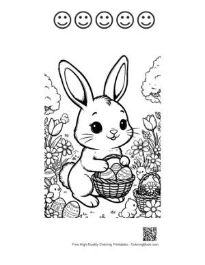 Thumbnail: Cuddly Easter Bunny Holding a Wicker Basket Printable and 5 Happy Face Outline