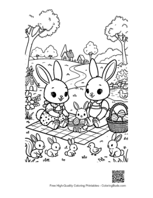 Thumbnail: Cute Bunny Couple Enjoying Outdoor Easter Meal Printable