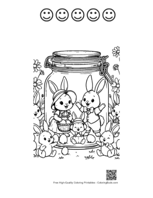 Thumbnail: Cute Easter Bunny to Color Printable and 5 Happy Face Outline