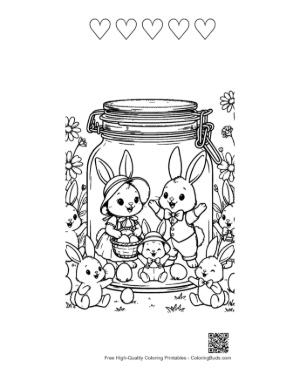 Thumbnail: Cute Easter Bunny to Color Printable and 5 Heart Outline