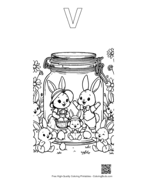Thumbnail: Cute Easter Bunny to Color Printable Outline Alphabet V