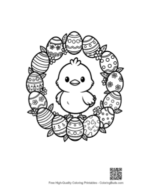 Thumbnail: Cute Fluffy Chick Peeking Through Easter Egg Frame Printable