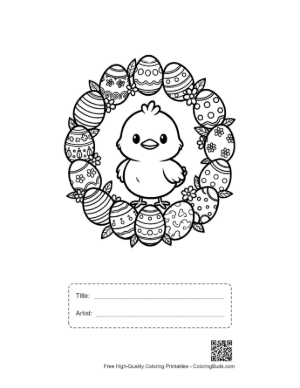 Thumbnail: Cute Fluffy Chick Peeking Through Easter Egg Frame Printable with Title and Artist Box