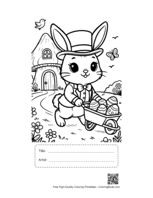 Thumbnail: Dapper Easter Bunny Carrying Baskets of Eggs Printable with Title and Artist Box
