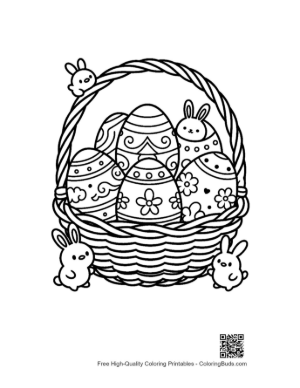 Thumbnail: Easter Basket Overflowing with Patterned Eggs and Birds Printable