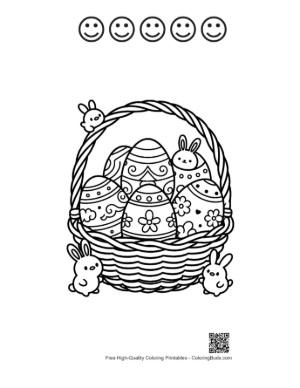 Thumbnail: Easter Basket Overflowing with Patterned Eggs and Birds Printable and 5 Happy Face Outline