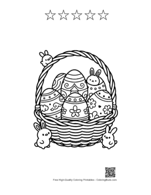 Thumbnail: Easter Basket Overflowing with Patterned Eggs and Birds Printable and 5 Star Outline