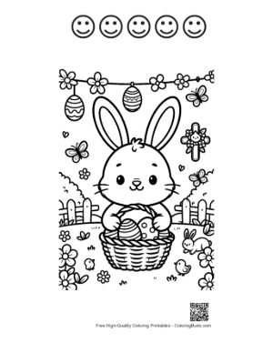 Thumbnail: Easter Bunny Holding Decorated Egg in Nature Printable and 5 Happy Face Outline