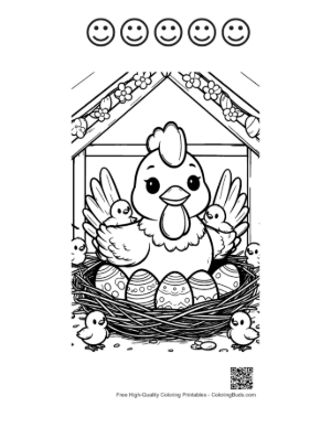 Thumbnail: Mother Hen Guarding Her Nest of Easter Eggs Printable and 5 Happy Face Outline